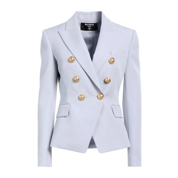 NWT Balmain Double Breasted Light Powder Blue Blazer Jacket 6 Button Gold FR 38 - Picture 1 of 16